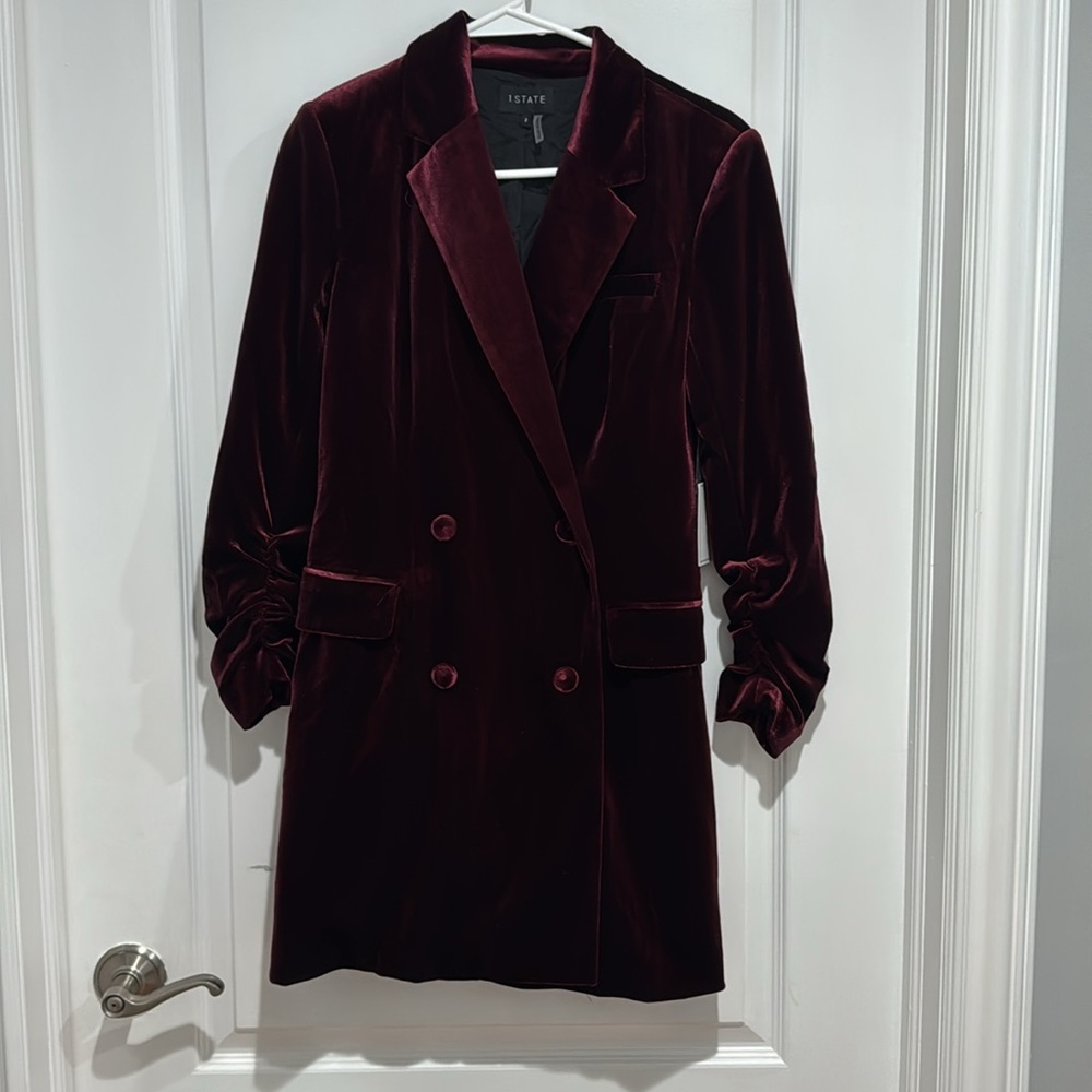 Velvet Blazer Mini Dress | NWT Double Breasted Long Sleeve Burgundy. Size: 2 - Picture 4 of 6